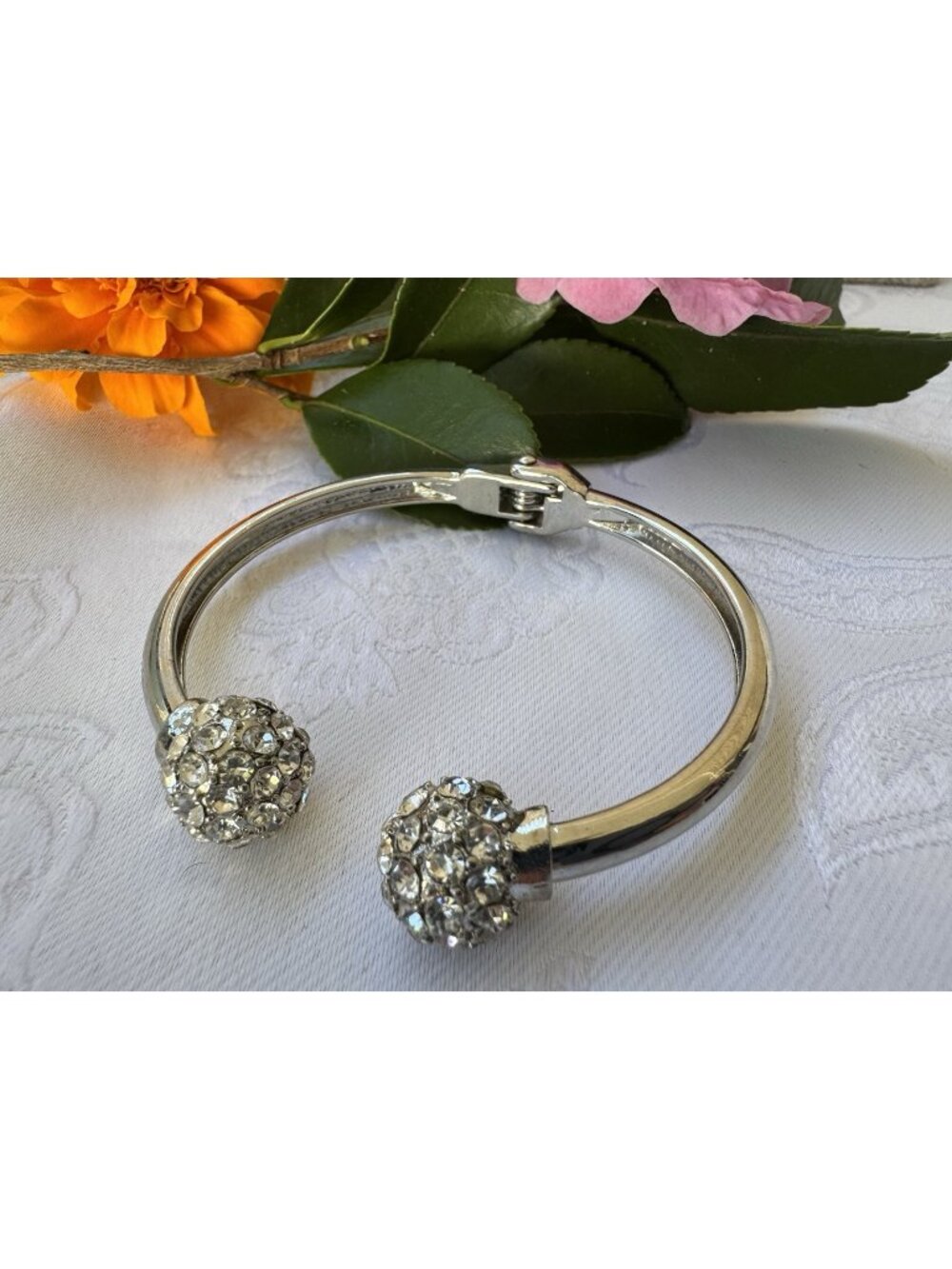 Silver-tone Snap Rhinestone Bangle Bracelet Women Party Jewelry Gift NEW